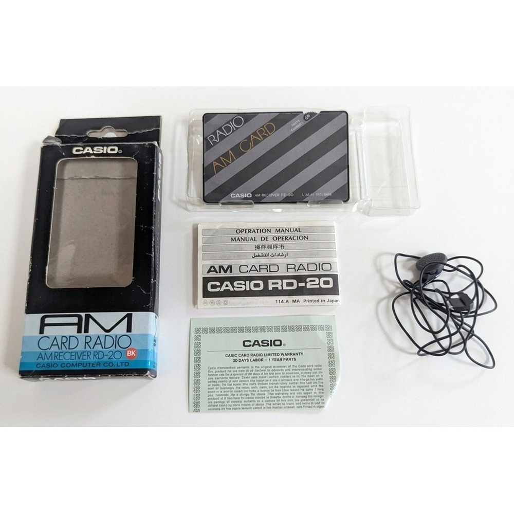 Vintage Casio AM Card Radio AM Receiver RD-20, Original Box, Headphones, Working